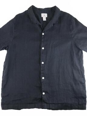 H&M Regular Fit Black Short Sleeve Button-Up Shirt Size L